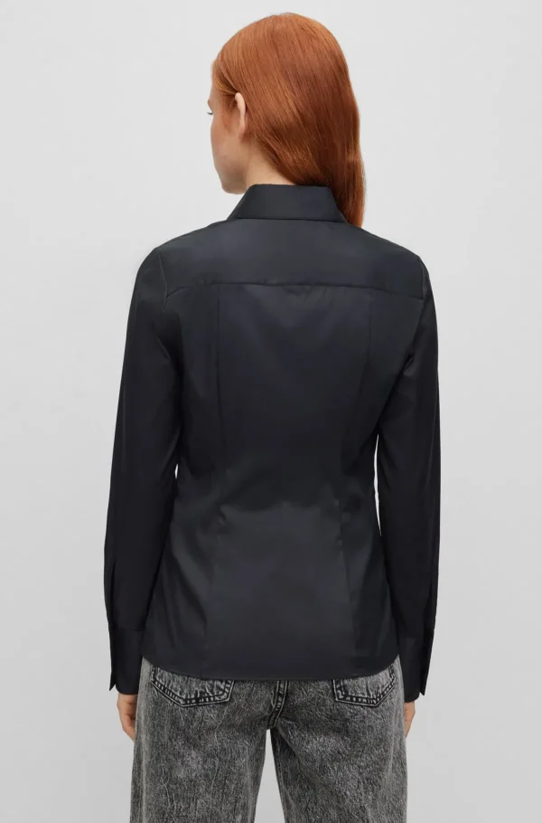 HUGO BOSS Bluse I Figursyet Pasform I Poplin, Der Er Nemt At Stryge Sort Online
