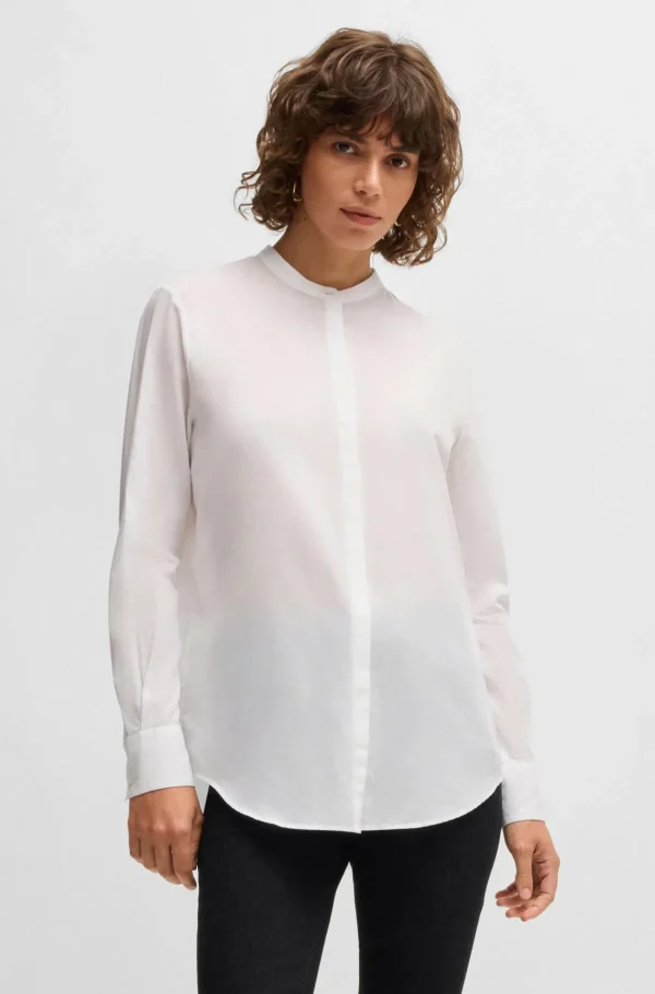 HUGO BOSS Bluse Med Regular Fit Bluse I Chambray Af En Bomuldsblanding Hvid Best