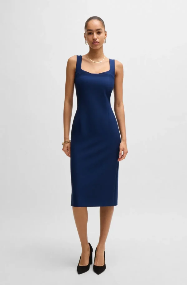 HUGO BOSS Bodycon-midikjole I Stof Med Stræk Blå Clearance