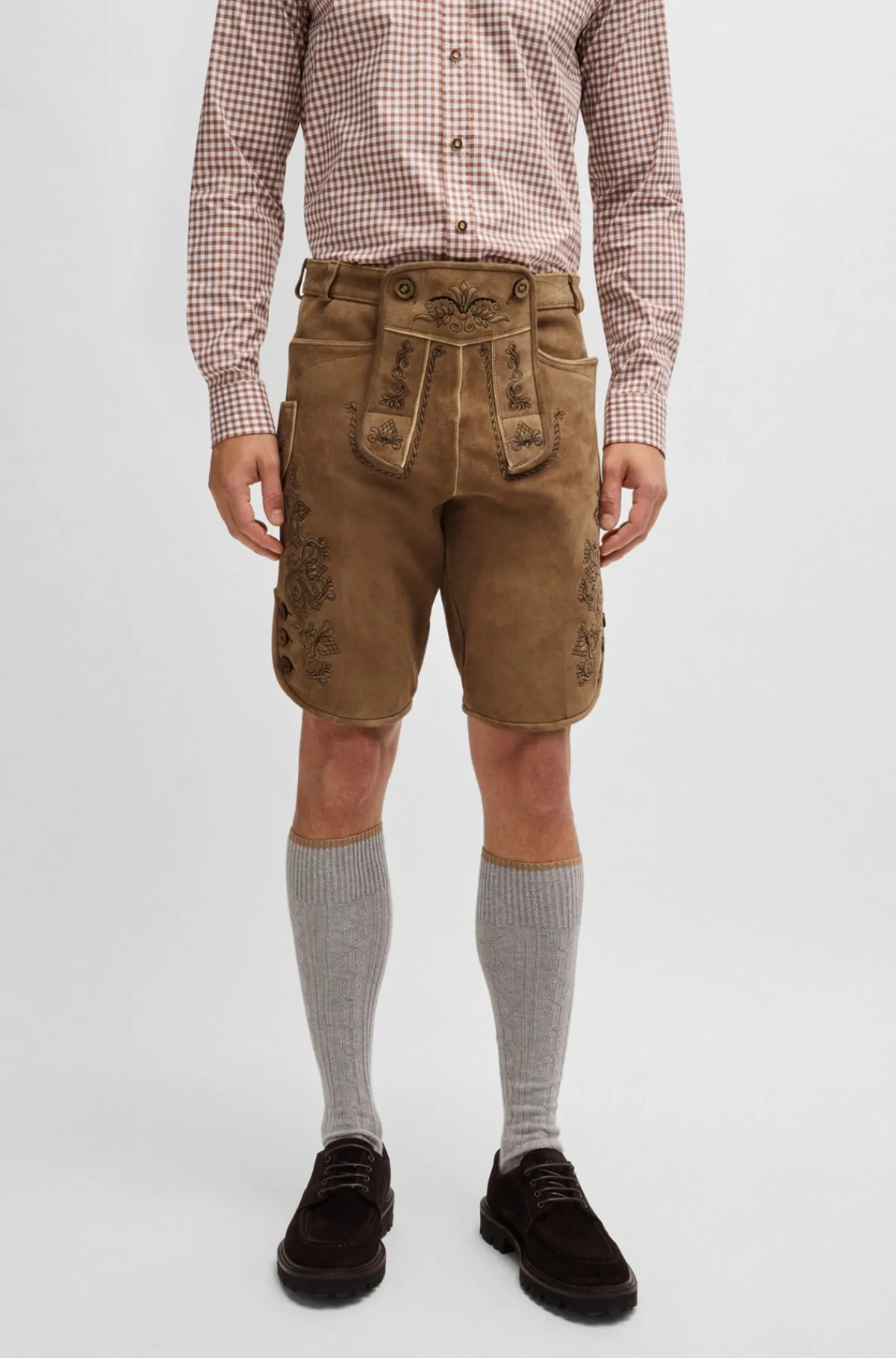 HUGO BOSS BOSS Menswear Trachten-lederhosen Fra BOSS Menswear I Ruskind Med Broderi Lysebrun Best