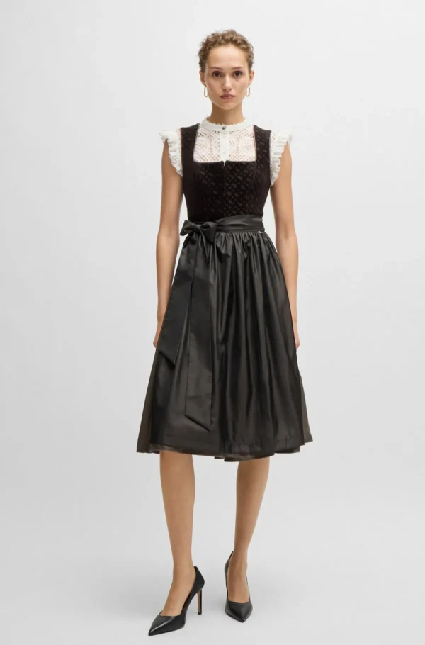 HUGO BOSS BOSS X Kinga Mathe Brungrå Dirndl-kjole Med Fløjlsoverdel Med Monogrammer Mørkebrun Outlet