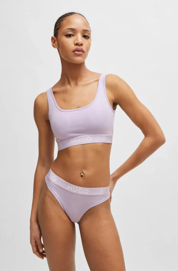 HUGO BOSS Bralette I Bomuld Med Stræk Og Kontrastfarvet Logobånd Lyslilla Clearance