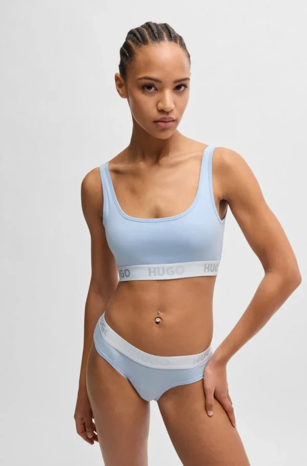HUGO BOSS Bralette I Bomuld Med Stræk Og Kontrastfarvet Logobånd Lyseblå Discount