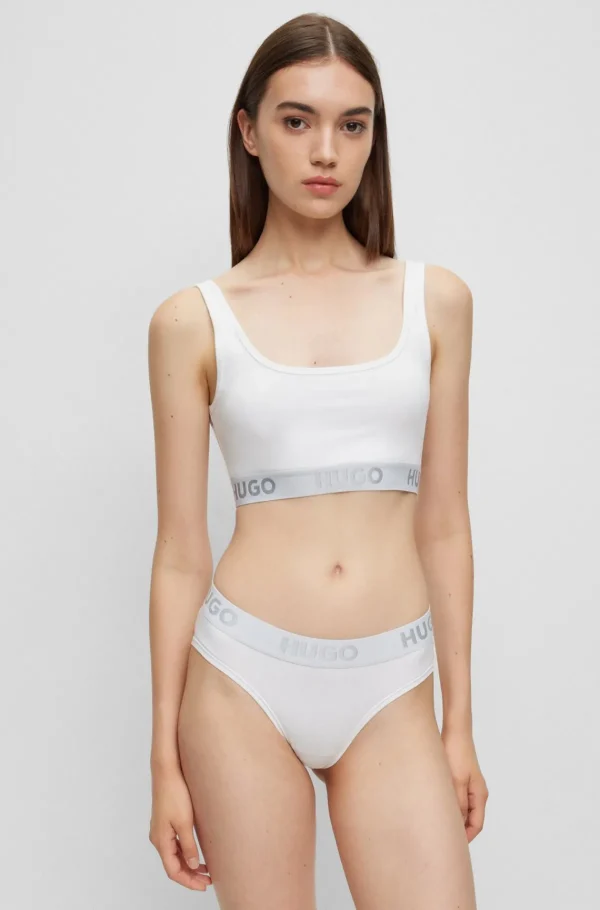 HUGO BOSS Bralette I Strækbomuld Med Logobånd Hvid Online