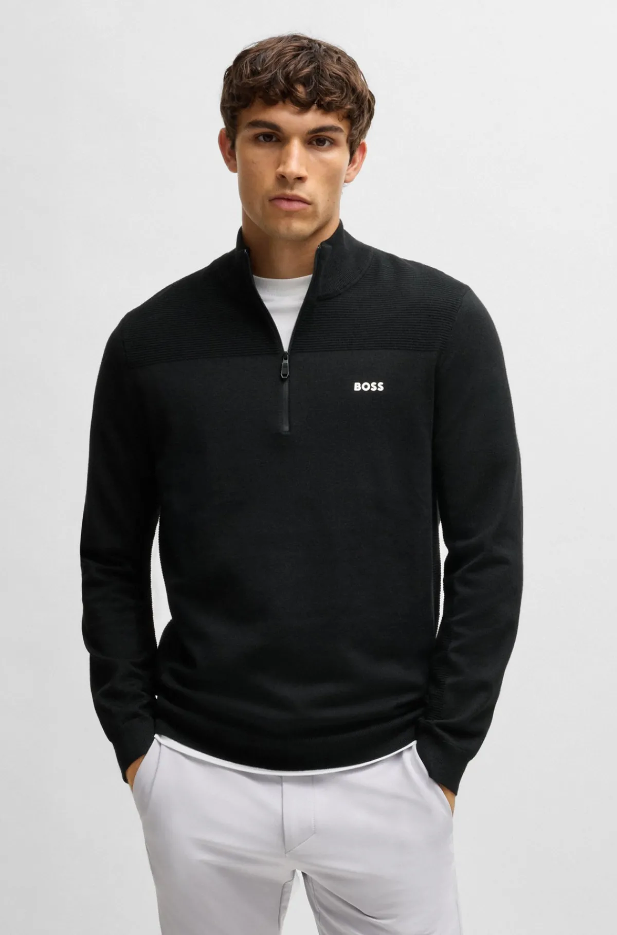 HUGO BOSS Brandet Sweater Med Lynlås I Halsen I Dry-flexstof Sort Best