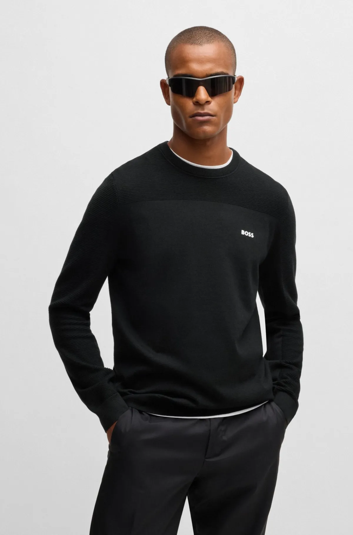 HUGO BOSS Brandet Sweater Med Rund Hals I Dry-flexstof Sort Flash Sale