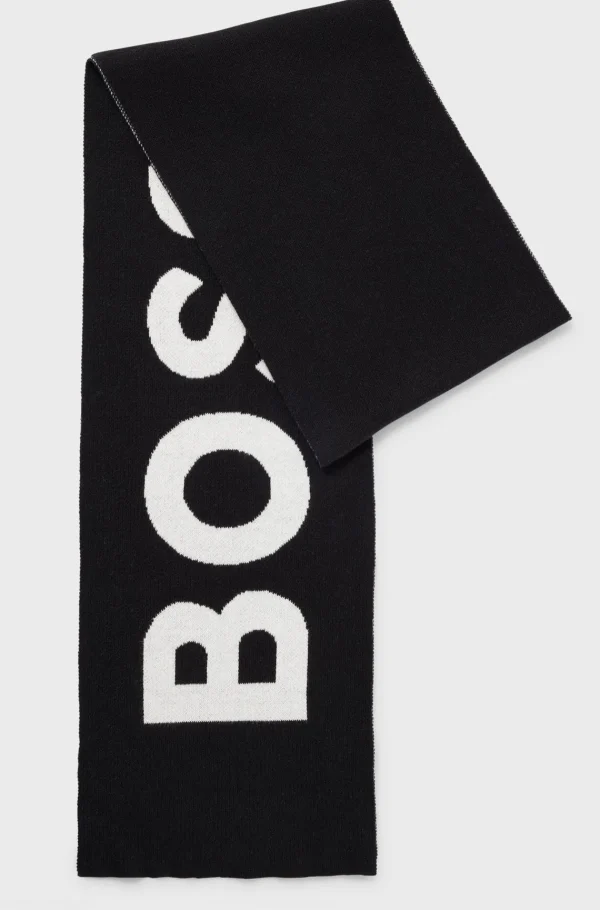 HUGO BOSS Børnehalstørklæde I Strikket Bomuld Med Stort Logo Sort Discount