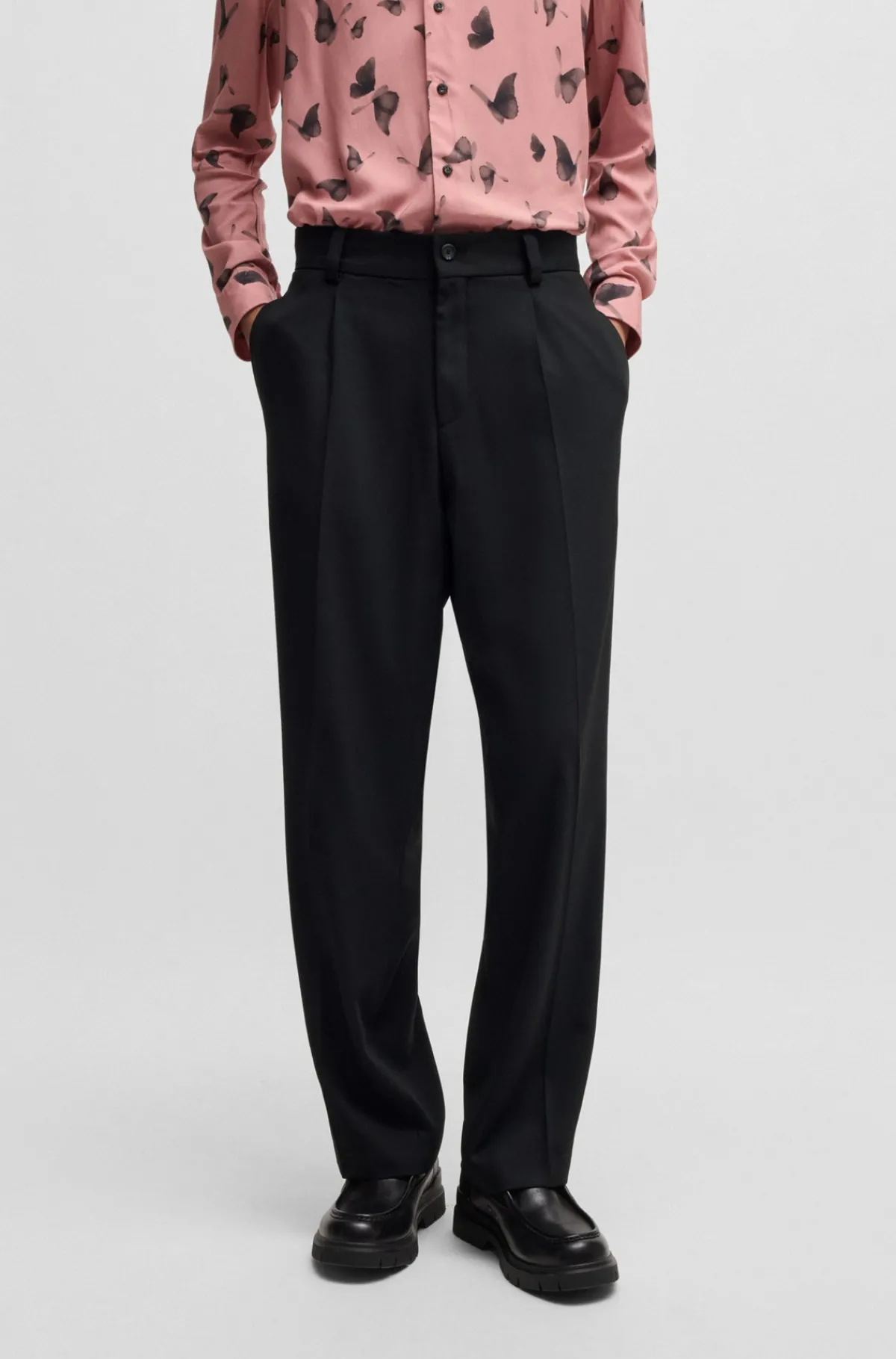 HUGO BOSS Bukser Med Et Moderne Fit I Twill Med Stræk Og Pressefold Foran Sort Cheap