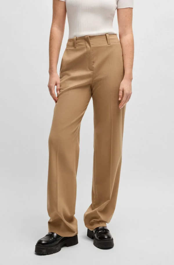 HUGO BOSS Bukser Med Regular Fit Og Brede Ben I Meleret Flannel Beige Outlet