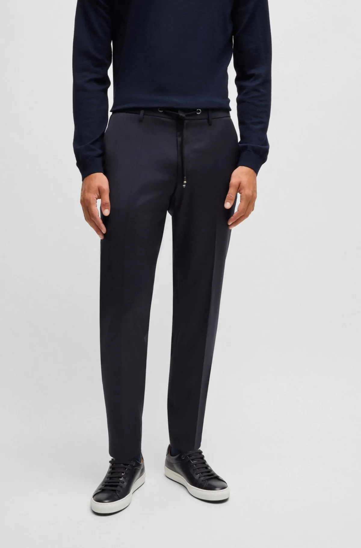 HUGO BOSS Bukser Med Slim Fit I Serge Af Ny Uld Mørkeblå Cheap