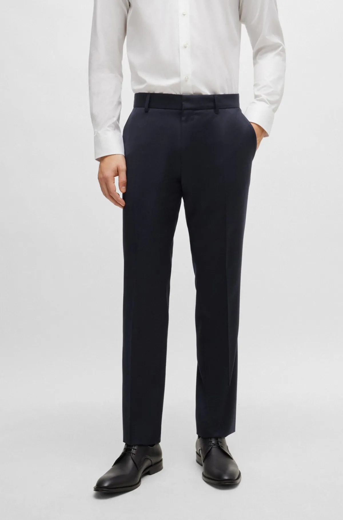 HUGO BOSS Bukser Med Slim Fit I Serge Af Ny Uld Mørkeblå Flash Sale