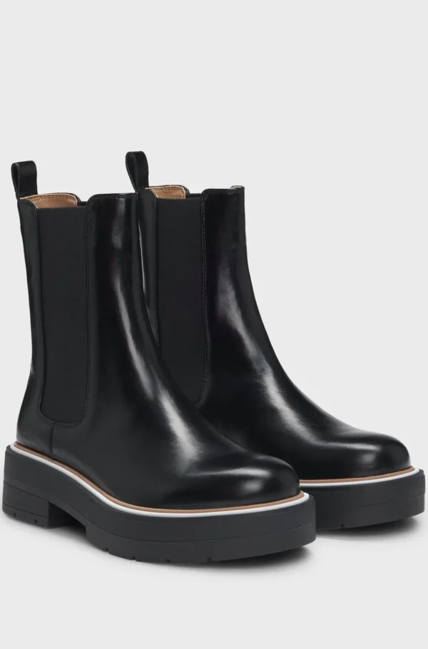 HUGO BOSS Chelsea-støvler I Læder Med Dobbelt B-monogram Sort Outlet