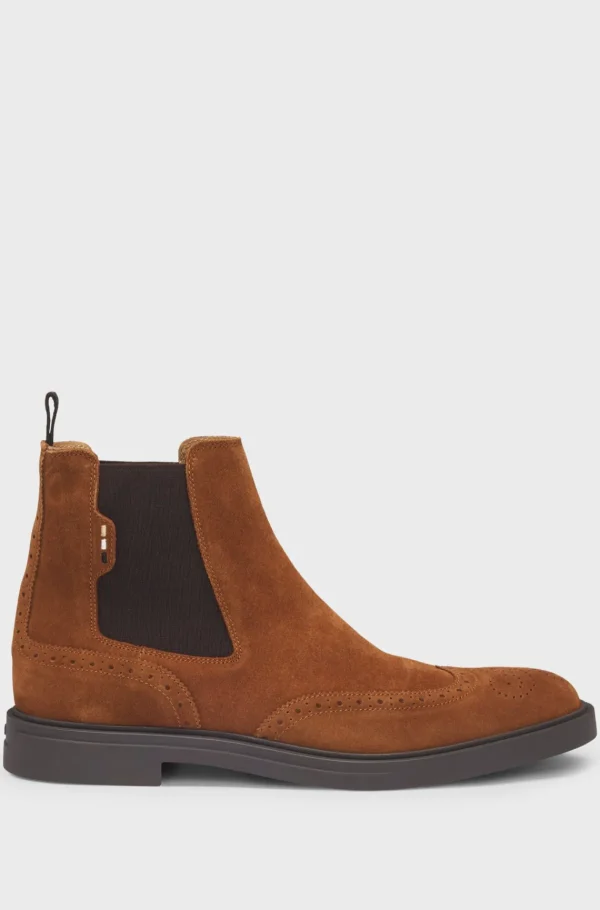HUGO BOSS Chelseastøvler I Ruskind Med Broguedetaljer Brun Fashion