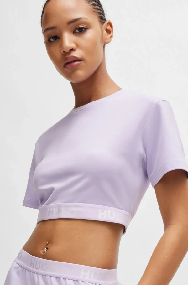 HUGO BOSS Crew Neck-T-shirt I Bomuldsblanding Med Logolinning Lyslilla Fashion