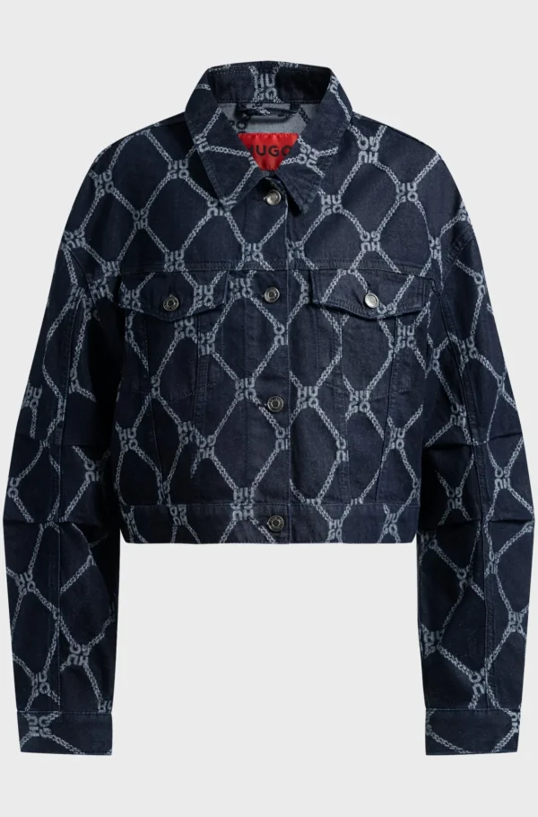 HUGO BOSS Cropped Denimjakke Med Logografik Mørkeblå Flash Sale