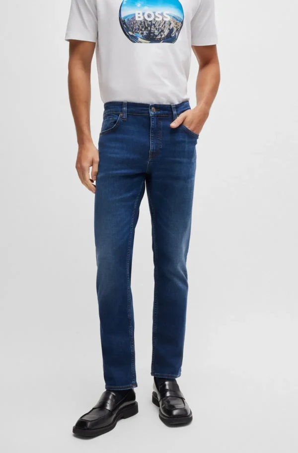 HUGO BOSS Delaware Slim Fit Jeans I Ekstra Blød Mørke Denim Blå Cheap