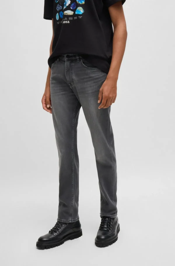 HUGO BOSS Delaware Slim Fit Jeans I Sort Denim Med Behageligt Stærk Grå Fashion