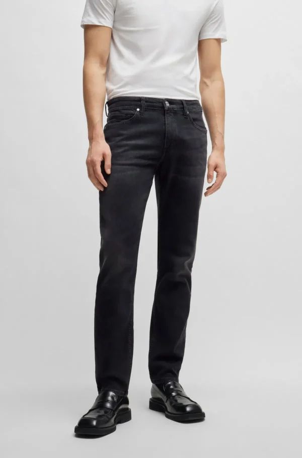 HUGO BOSS Delaware Sorte Slim Fit Jeans I Denim Med Behageligt Stræk Mørkegrå Clearance