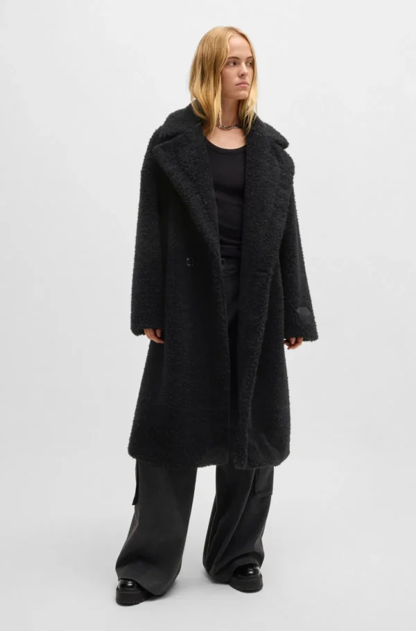 HUGO BOSS Dobbeltradet Frakke Med Oversize Fit I Imiteret Pels Sort Online