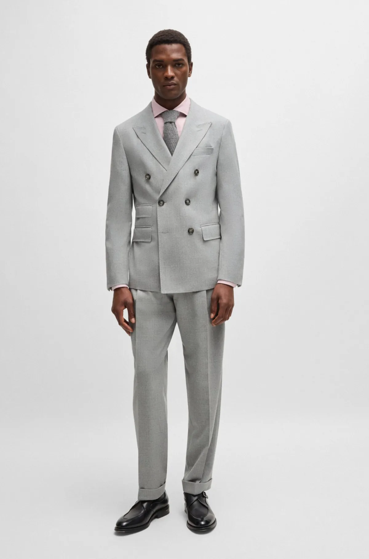 HUGO BOSS Dobbeltradet Slim Fit Jakkesæt I Ny Uld Med Tern Lysegrå Cheap