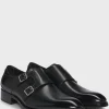 HUGO BOSS Double-strap Monk Shoes In Burnished Leather Sort Outlet