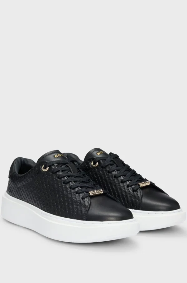 HUGO BOSS ENDisplay Name: Sneakers Med Cup-sole I Læder Med Prægede Monogrammer Sort Store
