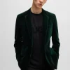 HUGO BOSS Enkeltradet Jakke Af Bomuldsvelour Med Slim Fit Mørkegrøn Hot