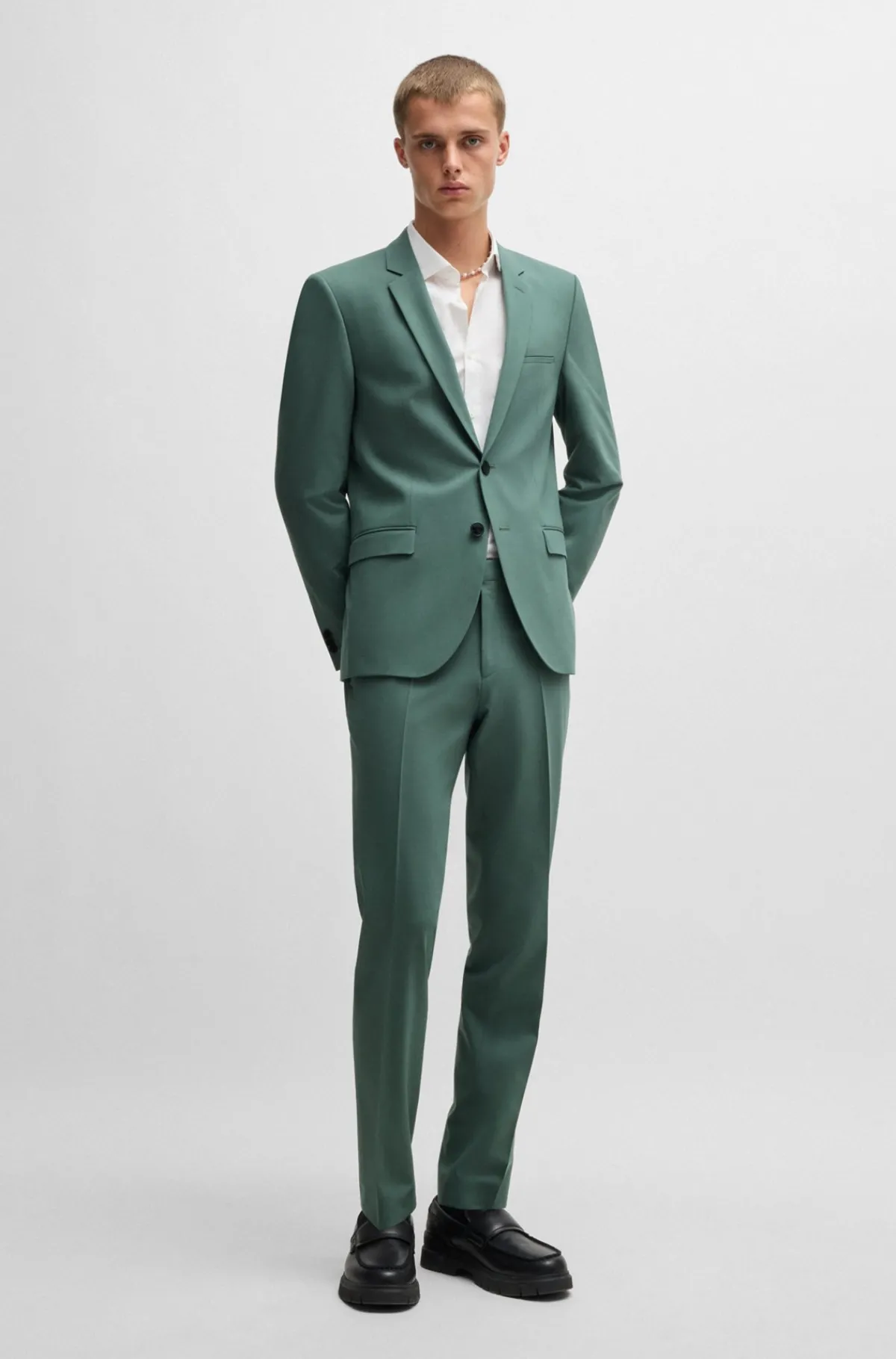 HUGO BOSS Extra Slim Fit Jakkesæt I Uldblanding Med Stræk Lysegrøn Best