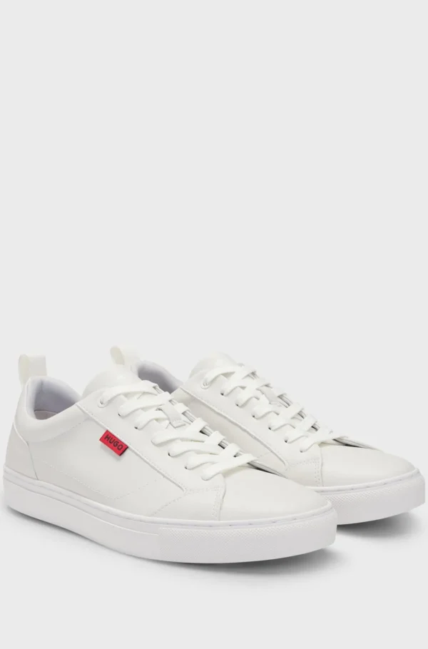 HUGO BOSS Faux-leather Trainers With Red Logo Flag Hvid Cheap
