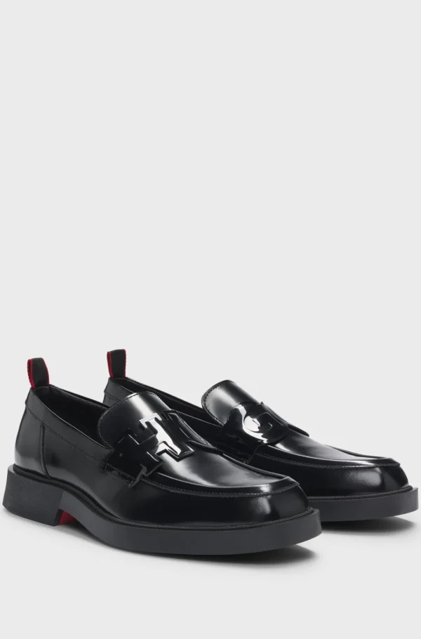 HUGO BOSS Firkantede Loafers Af Børstet Læder Sort New
