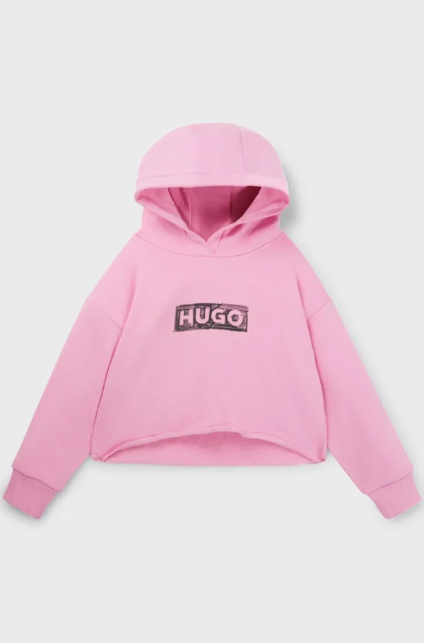 HUGO BOSS Fleecehættetrøje Med Logografik Til Børn Pink Clearance