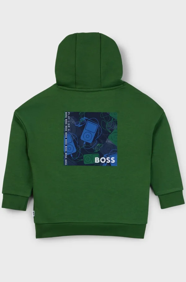 HUGO BOSS Fleecehættetrøje Til Børn Med Logoer Og Grafik Mørkegrøn Shop