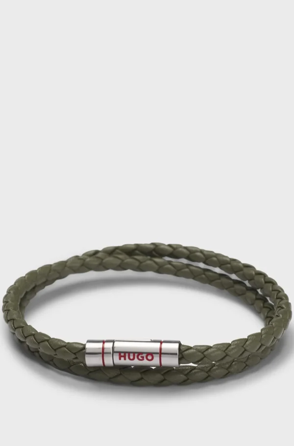 HUGO BOSS Flettet Læderarmbånd Med Logolukning Lysegrøn Hot