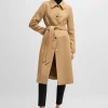 HUGO BOSS Formel Frakke I Twill Med Bælte Og Metalknapper Beige Clearance