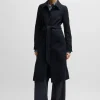 HUGO BOSS Formel Frakke I Twill Med Bælte Og Metalknapper Mørkeblå Fashion