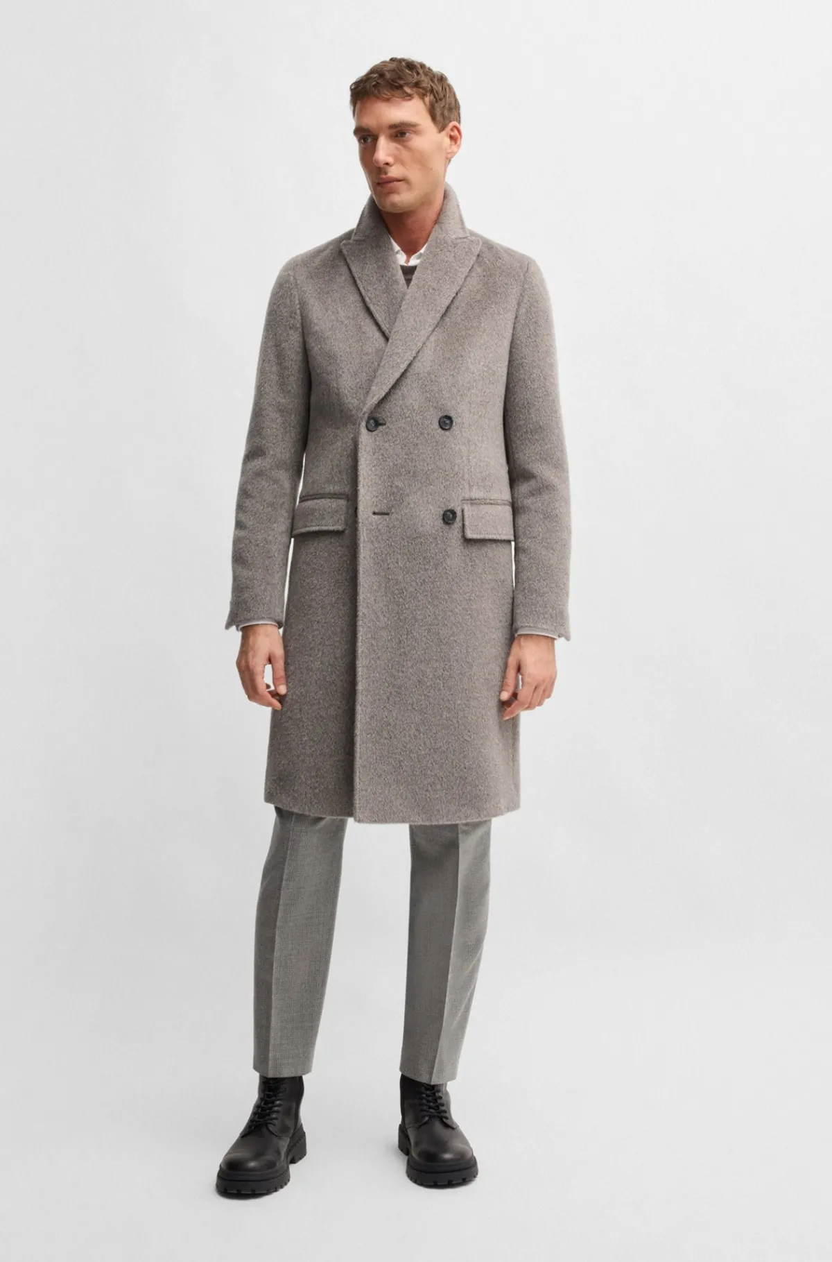 HUGO BOSS Frakke I Alpakablanding Fra BOSS SELECTED BY BECKHAM Beige Clearance