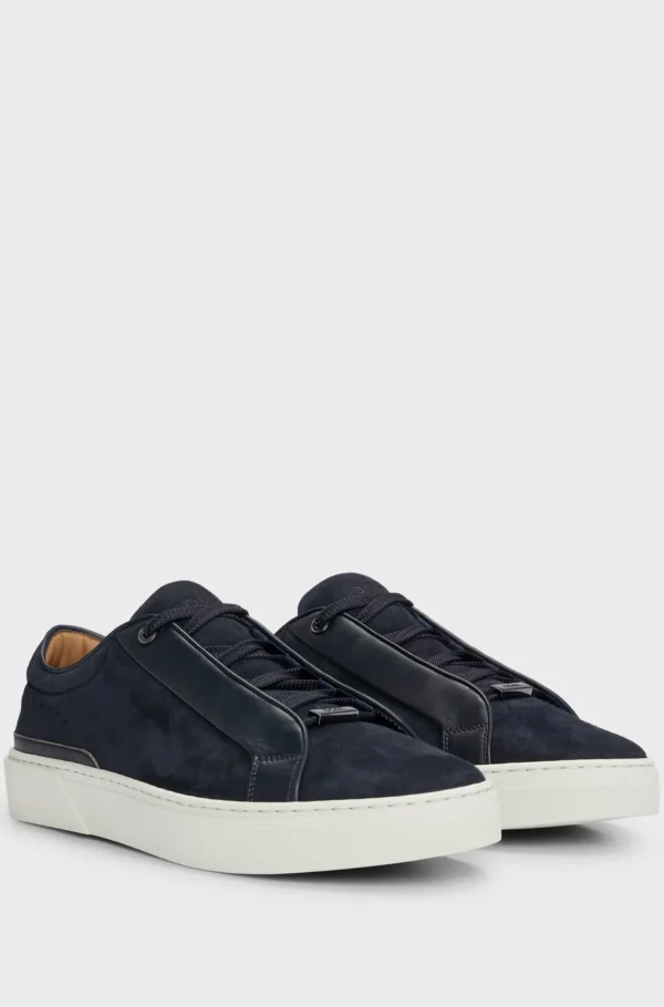 HUGO BOSS Gary Italiensk Fremstillede, Sneakers I Læder Og Ruskind Mørkeblå Flash Sale