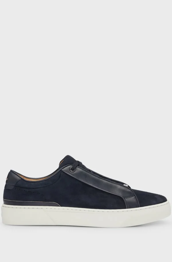 HUGO BOSS Gary Italiensk Fremstillede, Sneakers I Læder Og Ruskind Mørkeblå Flash Sale