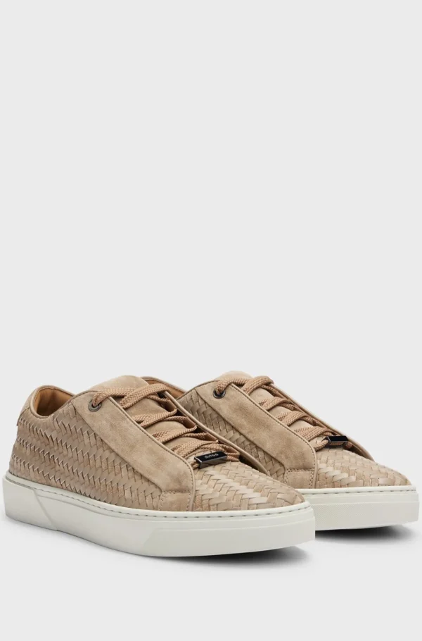 HUGO BOSS Gary Italiensk Fremstillede, Vævede Sneakers I Læder Og Ruskind Beige Sale