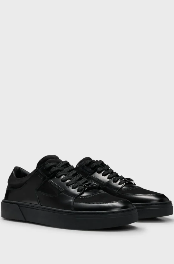 HUGO BOSS Gary Sneakers I Læder Og Velour Med Krystaldetalje Sort Clearance