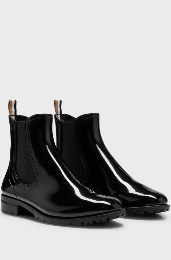 HUGO BOSS Glansfulde Gummistøvler I Chelsea-stil Med Brandet Kant Sort Flash Sale