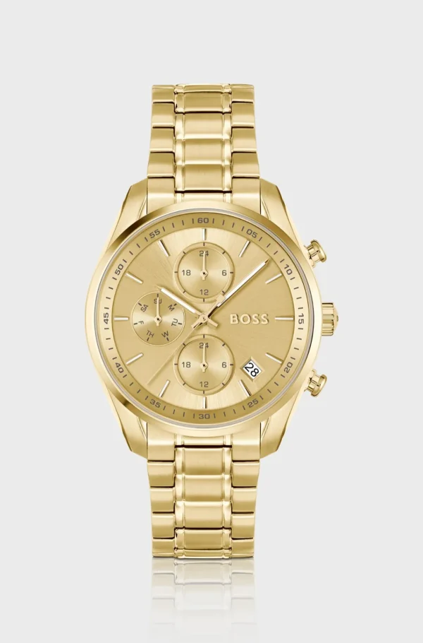 HUGO BOSS Gold-tone Multifunction Watch With Curved Case Guld Cheap