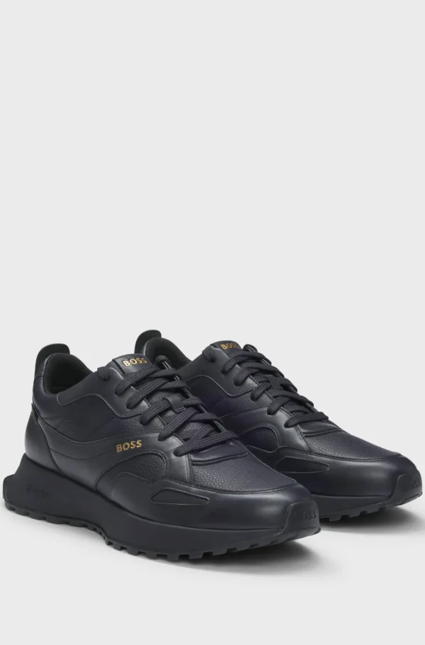 HUGO BOSS GORE-TEX Vandtætte Sneakers Med Snørebånd I Poleret Læder Mørkeblå Best Sale
