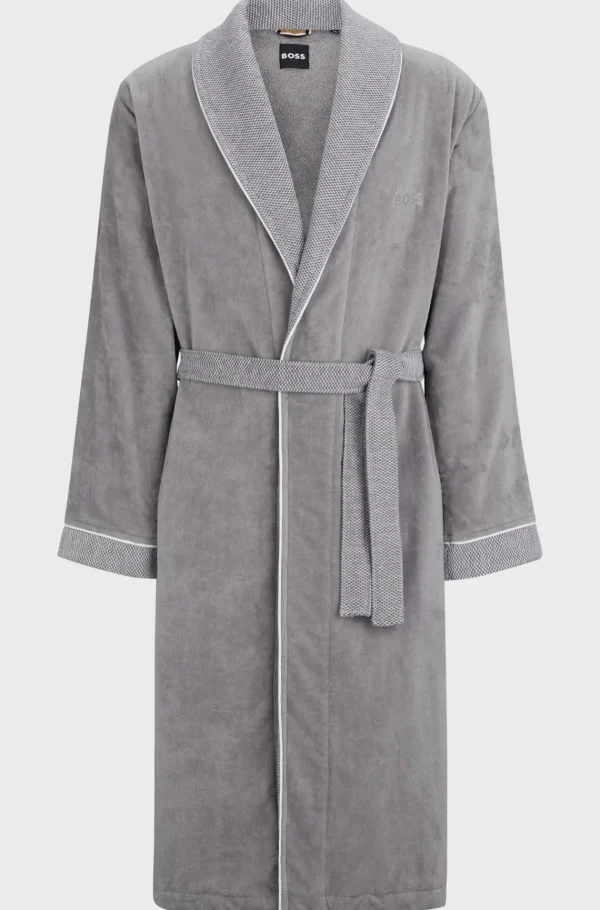 HUGO BOSS Morgenkåbe I Bomuldsfløjl Med Broderet Logo Grå Hot