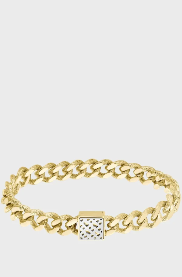 HUGO BOSS farvet Armbånd Med Tekstureret Kæde Og Monogramlukning Guld Discount