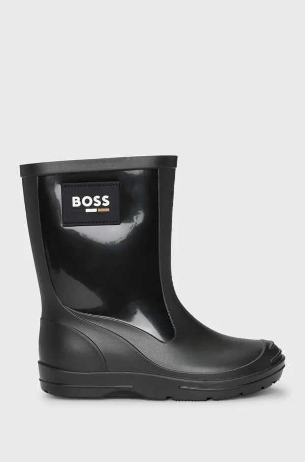 HUGO BOSS Gummistøvler Til Børn Med Signaturstribet Logomærkat Sort New