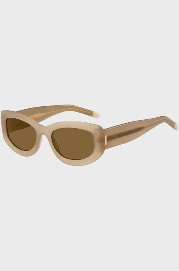 HUGO BOSS Halvgennemsigtige Acetatsolbriller Med Logo Beige New