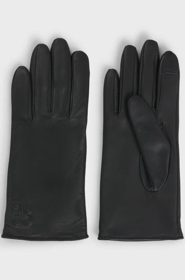 HUGO BOSS Handsker I Nappalæder Med For Og Stablet Logo Sort Store
