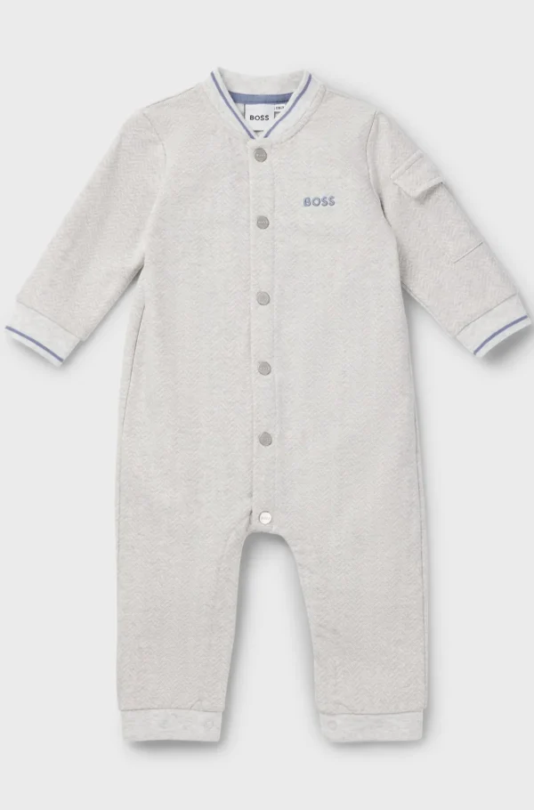 HUGO BOSS Heldragt Til Babyer I Bomuld Med Stræk Og Sildebensprint Grå Shop