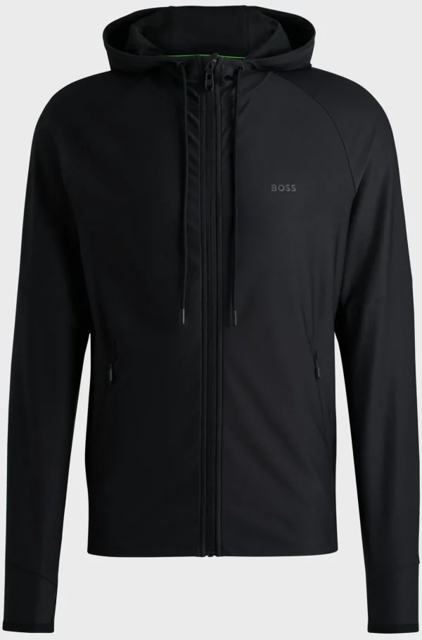 HUGO BOSS Hættetrøje I Aktivt Stræk Med Lynlås Og Logo Sort Store